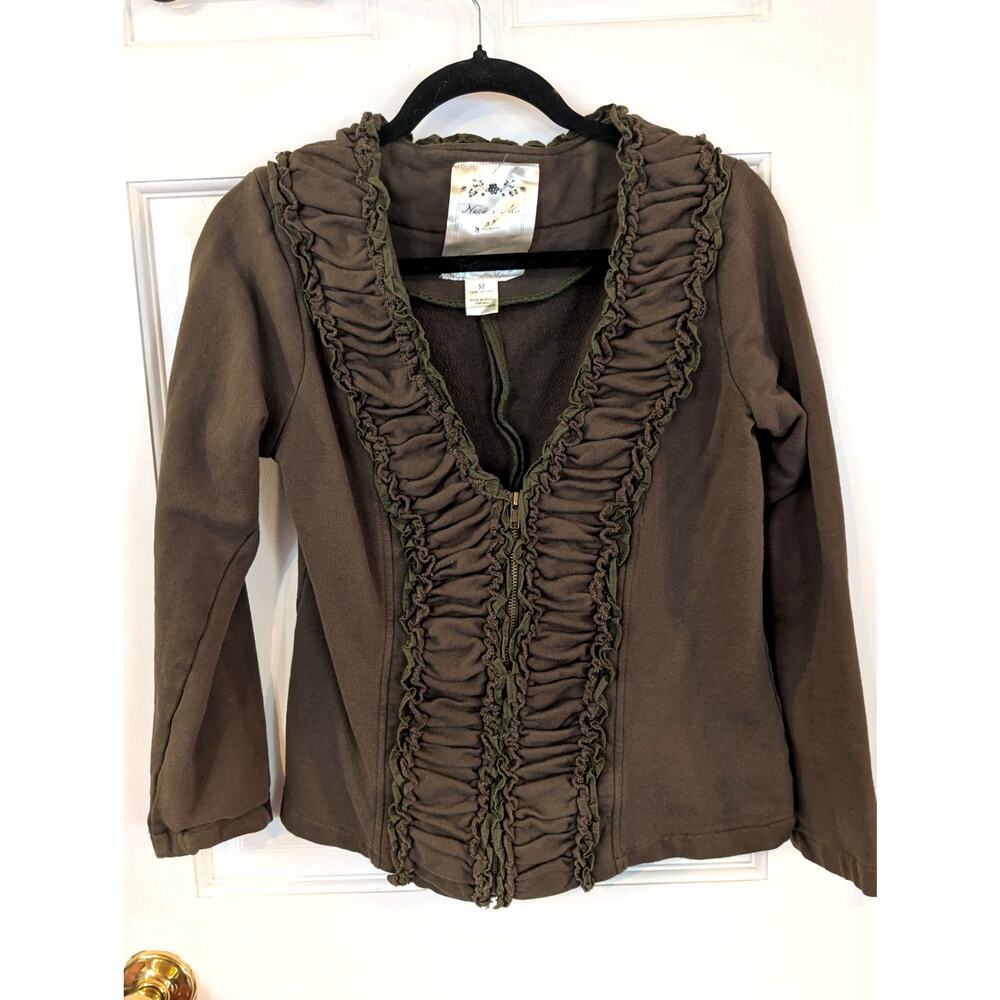 Nick & Mo Anthropologie Zip Up Olive Green Sweater Jacket Size M